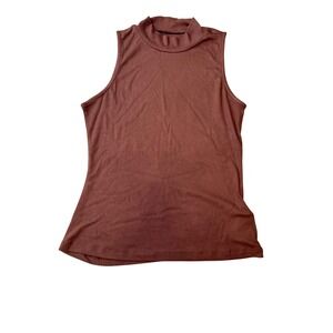 Commense Mock Neck Tank Top M Brown Sleeveless Jersey Knit NWT